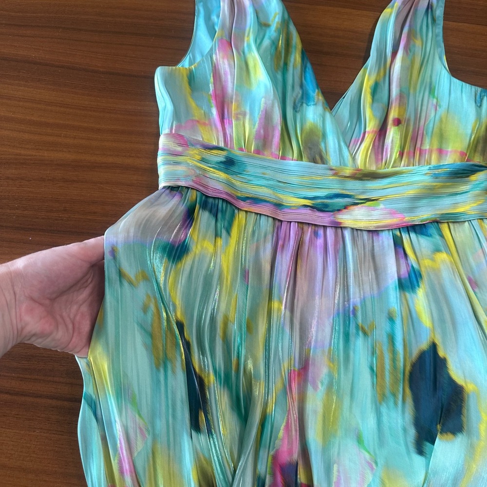 Kobi Halperin Britt Maxi Dress 8 Capri Multi Pleated Metallic Watercolor NWT - Picture 14 of 15